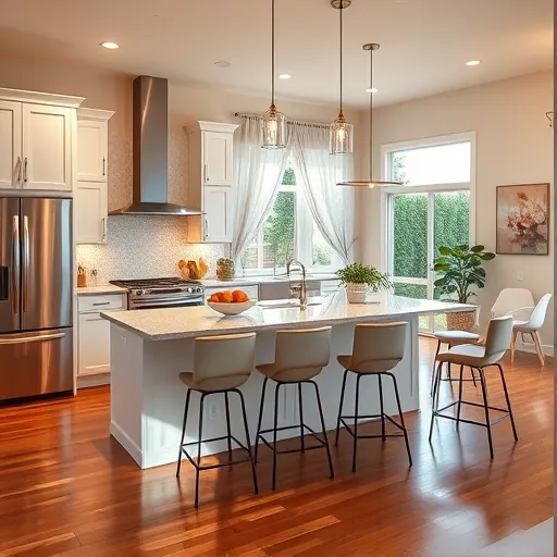 Modern kitchen remodel in Crestview TX with quartz counters, stainless steel appliances, and warm inviting lighting.