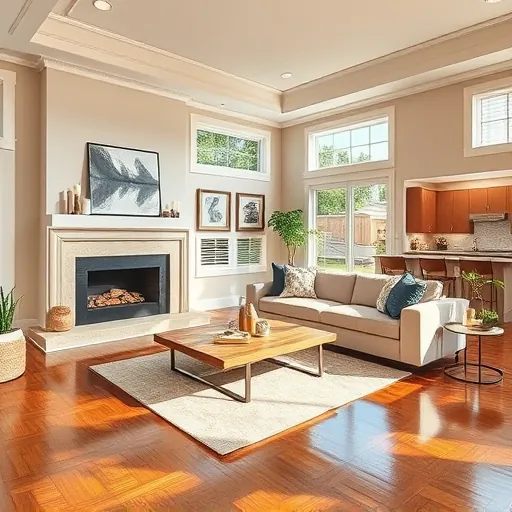 Elegant living room in Hyde Park, TX, featuring modern furnishings, warm walls, and a stylish fireplace with decor.