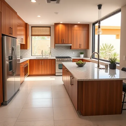Newly renovated East Cesar Chavez kitchen with modern cabinetry, granite island, and bright, inviting atmosphere.