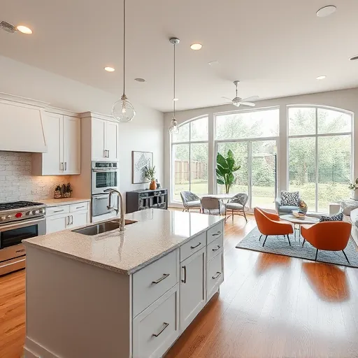 Completed home remodel in Barton Hills TX featuring a modern kitchen and spacious living area with custom design elements.