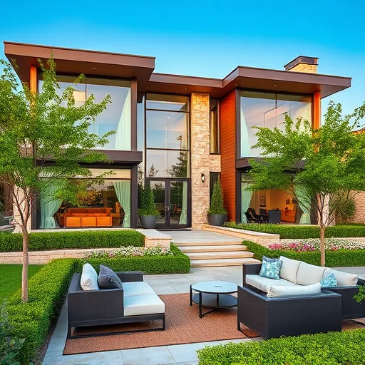 Modern home remodeling in West Lake Hills TX featuring clean lines, glass windows, natural stone accents, and lush landscaping.