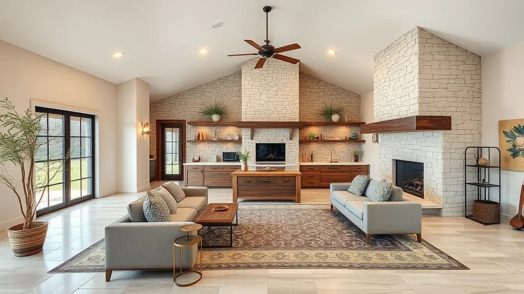 Home Remodeling in Dripping Springs, TX showcasing modern kitchen with island and open layout.