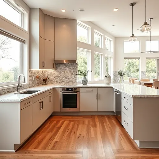 Recently remodeled Allandale TX kitchen with modern matte cabinets, quartz countertops, stainless appliances, mosaic backsplash, hardwood floors