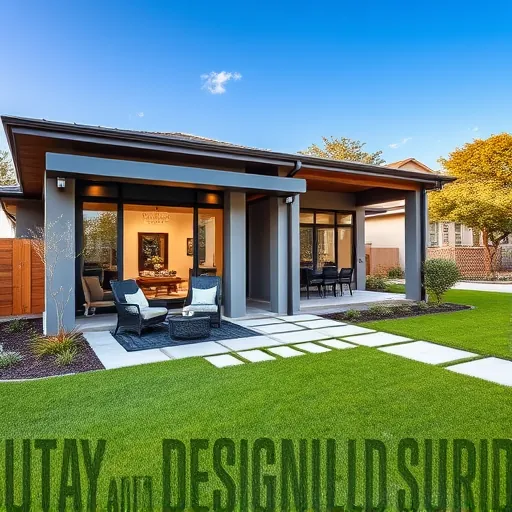 Modern Austin home with sleek design, large energy-efficient windows, landscaped yard, and contemporary outdoor furniture
