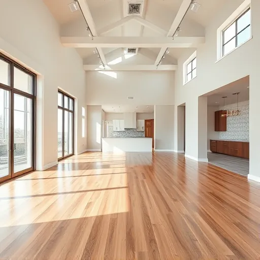 Recently removed load bearing wall in Austin TX showcases a spacious open-concept modern interior with polished hardwood floors and natural light