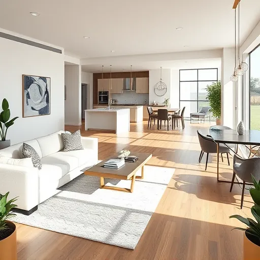 Modern open-concept living space in Rollingwood TX features stylish furniture, natural light, and elegant decor.