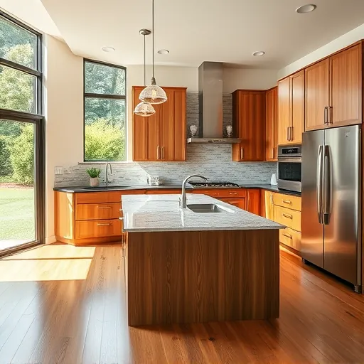 Remodeled Falconhead TX kitchen with warm wood cabinets stainless appliances large island granite countertops natural light greenery view