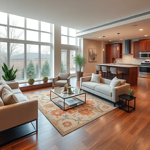 Home remodeling in Brentwood TX features a stylish living room with modern furnishings, wooden floors, and natural light.