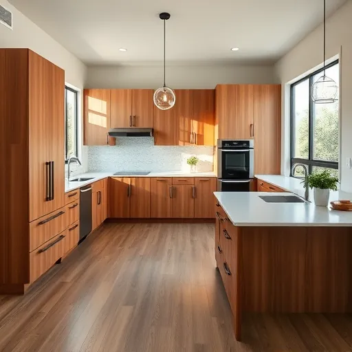 Completed modern kitchen remodel in Spanish Oaks TX with wood cabinets quartz island black hardware high-end appliances and stylish backsplash