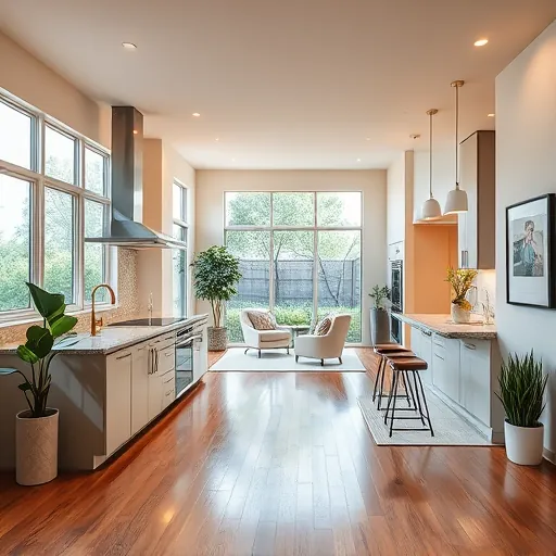 Modern remodeled living space in Barton Hills TX featuring sleek cabinetry, granite countertops, and natural light.