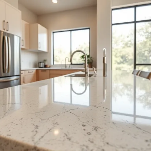 Freshly installed polished granite kitchen countertop in a modern Austin Texas home with sleek design and natural light