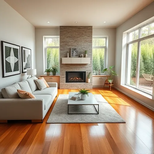Modern living room in Allandale TX featuring elegant furnishings, a stylish fireplace, and abundant natural light.