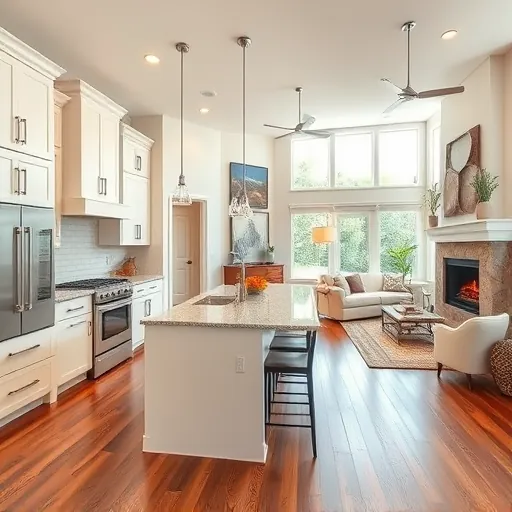 Home remodel in Spanish Oaks, TX showing a modern kitchen and living area with custom cabinetry and warm decor.