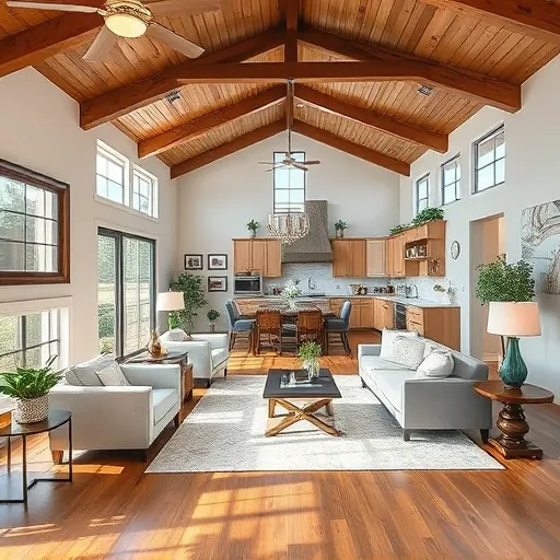 Completed home remodeling project in Spanish Oaks TX features a modern living room with rustic elements and inviting kitchen.