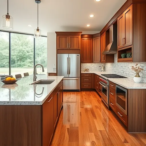 Recently remodeled kitchen in Barton Creek TX featuring granite countertops, stainless steel appliances, custom cabinets and hardwood flooring.