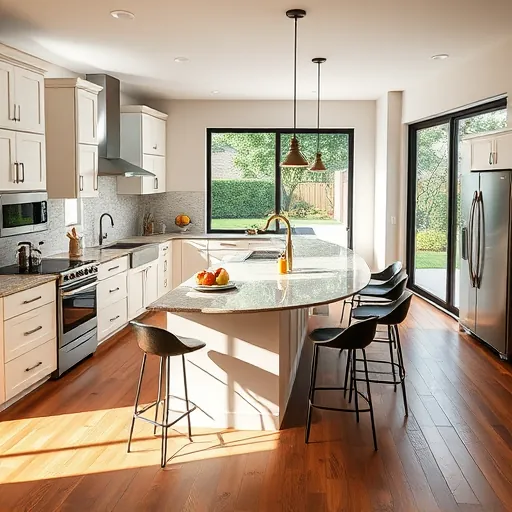 Modern Zilker kitchen remodel with sleek cabinetry, granite countertops, spacious island, and natural light.