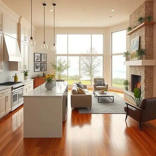 Completed home remodeling in Volente TX featuring a modern kitchen and elegant living room with tranquil views.