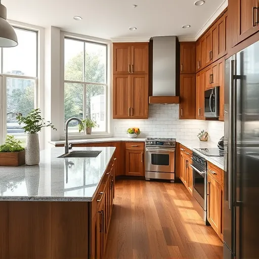 Recently remodeled kitchen in Austin with granite countertops, stainless steel appliances, and elegant custom cabinetry.