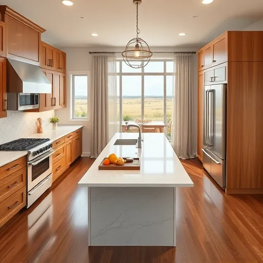 Recently remodeled Sweetwater Texas kitchen with modern craftsmanship, stainless steel appliances, marble countertops, shaker cabinets, and scenic country view