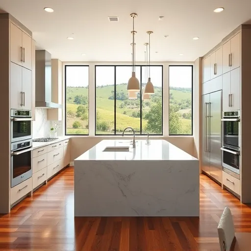 Recently renovated kitchen in West Lake Hills TX featuring modern cabinetry, quartz countertops, spacious island, and natural light.