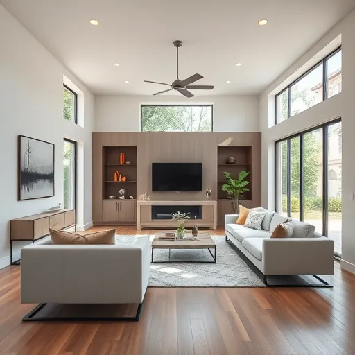 Modern living room in Spanish Oaks TX features neutral furniture, natural light, and elegant decor, showcasing craftsmanship.