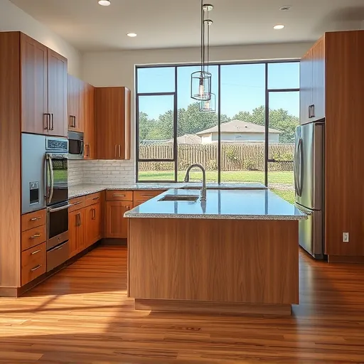 Recently renovated modern kitchen in Sweetwater Texas with oak cabinets, granite countertops, stainless appliances, farmhouse sink, and hardwood floors