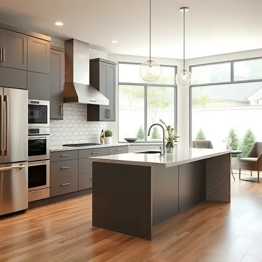 Freshly remodeled kitchen in Austin featuring modern cabinetry, high-end appliances, granite island, and bright natural lighting.