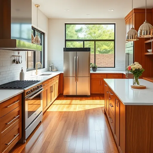 Renovated Bee Cave TX kitchen with quartz counters, hardwood floors, custom cabinets, stainless steel appliances, and natural lighting