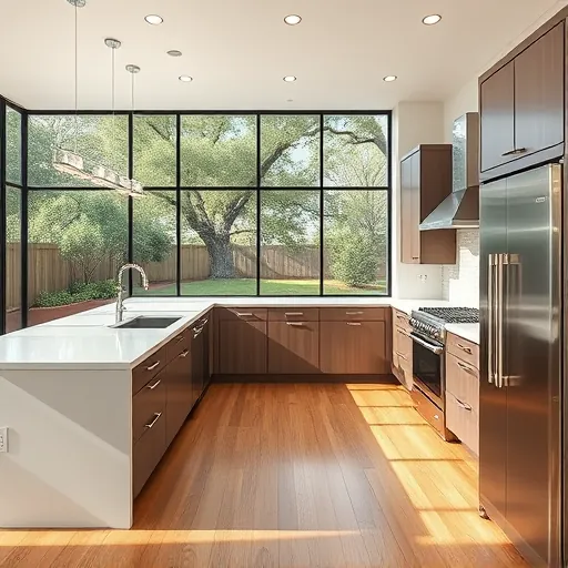 Remodeled Zilker Texas kitchen with quartz countertops stainless steel appliances custom cabinetry hardwood floors and natural light