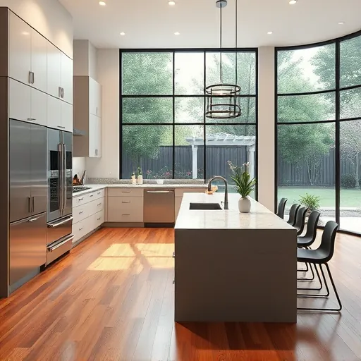 Freshly renovated Austin kitchen with modern cabinetry, stainless steel appliances, and polished granite island, filled with natural light.