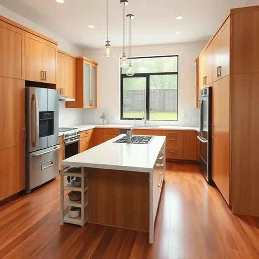 Freshly renovated Crestview kitchen features sleek wood cabinetry, marble countertops, stainless appliances, and natural light.