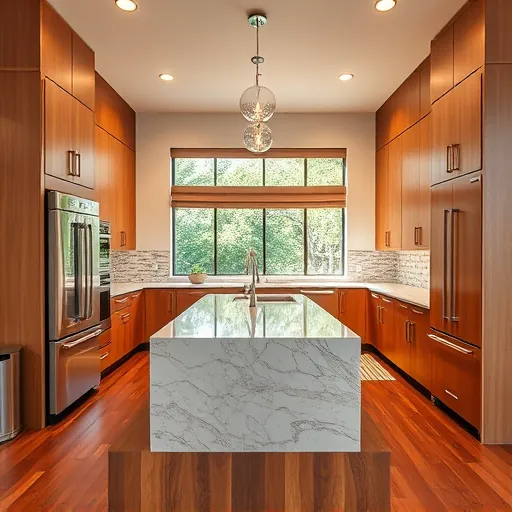 Recently remodeled Cedar Valley TX kitchen with modern wood cabinets stainless appliances granite island hardwood floors and large windows