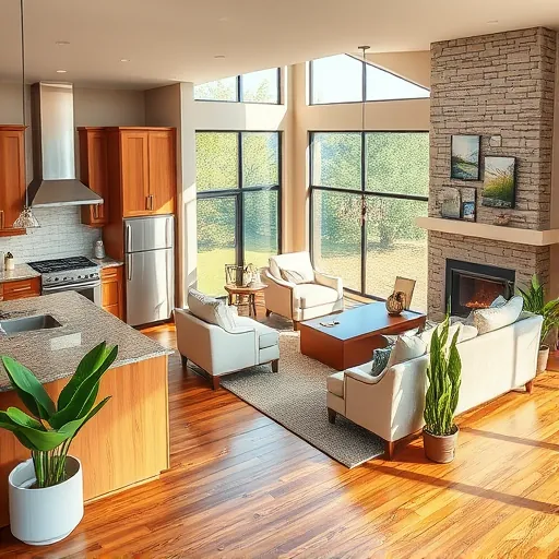 Completed home remodeling project in Driftwood TX showcasing an inviting open-concept living area with modern design elements.