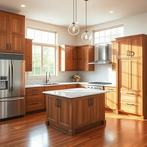 Remodeled Rollingwood TX kitchen with modern wood cabinets stainless steel appliances marble island natural lighting