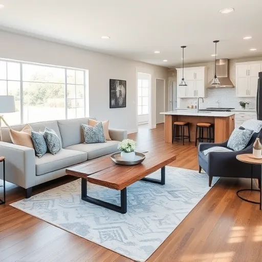 Elegant living room remodel in Belterra TX featuring modern rustic design with spacious layout and natural light.
