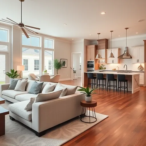 Showcase of a contemporary living room in East Cesar Chavez TX with a seamless transition to an open kitchen design.