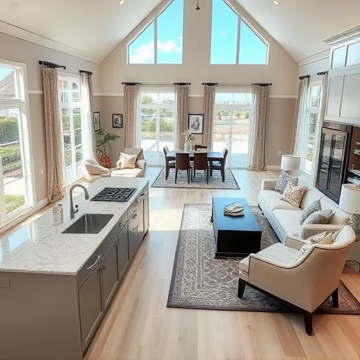 Elegant remodeled living space in Holly TX features modern kitchen, stylish decor, and cozy reading nook.
