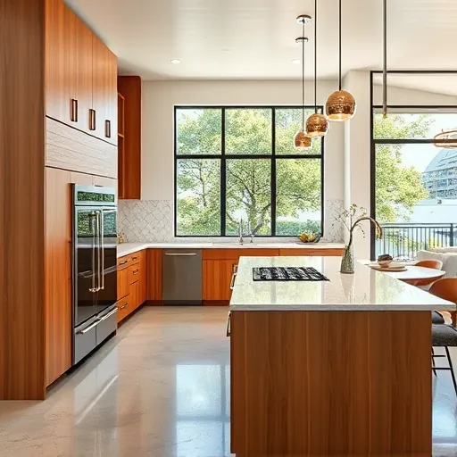 Remodeled Austin kitchen with modern cabinetry, quartz countertops, geometric backsplash, and natural light.