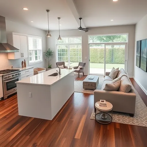 Beautifully designed open-concept living space in Lost Creek TX with modern kitchen, elegant island, and cozy living area.