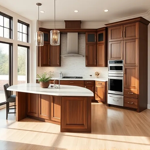 Contemporary kitchen remodel in Holly TX with dark wood cabinets, quartz island, and elegant pendant lighting.