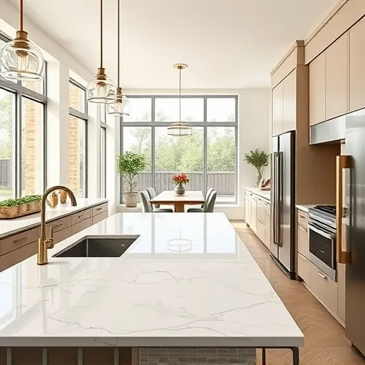 Remodeled kitchen in Sunset Valley TX with marble countertops, modern cabinetry, and high-end appliances.