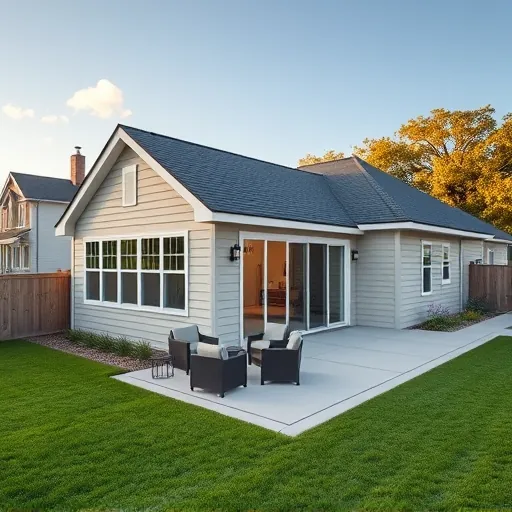 Modern home addition in Austin Texas with clean lines, high-quality siding large energy-efficient windows lush backyard and stylish outdoor space