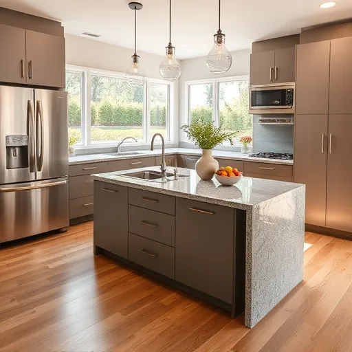 Recently remodeled kitchen in Austin with modern cabinetry, stainless steel appliances, and spacious island, showcasing natural light.