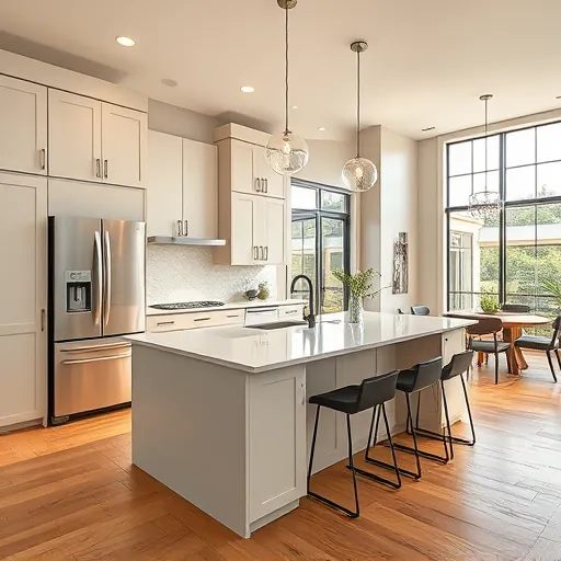 Recently renovated Hyde Park TX kitchen with modern matte cabinets stainless appliances quartz island herringbone backsplash hardwood floors natural light