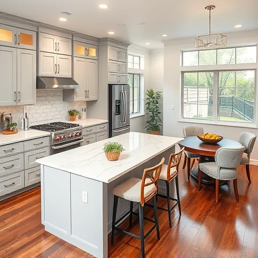 Renovated Wimberley kitchen features elegant finishes, custom cabinetry, marble island, and natural light inviting warmth.