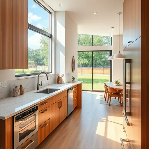 Freshly remodeled kitchen in Austin featuring modern wood cabinetry, marble countertops, and vibrant natural light.