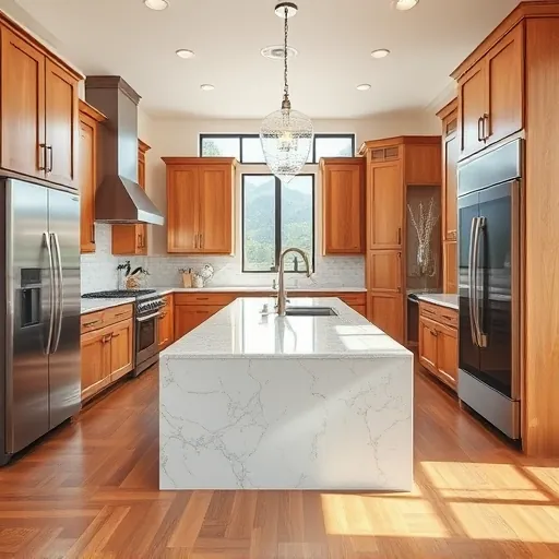 Beautiful modern kitchen remodel in Dripping Springs Texas with granite countertops stainless steel appliances custom wood cabinets and a spacious open-concept layout