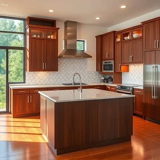 Completed kitchen remodel in Kyle TX with sleek modern cabinetry, granite island, and stylish backsplash reflecting natural light.