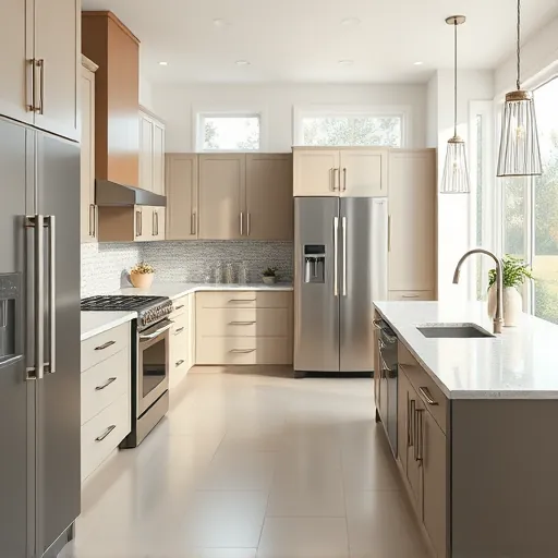 Remodeled Clarksville TX kitchen with modern matte cabinets stainless steel appliances granite island natural light