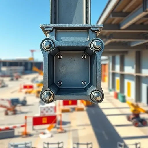 Close-up of seamless steel beams in Austin construction site showing precision welding, polished surfaces, and industrial setting